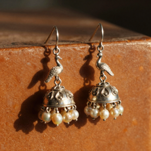 Mayur Beaten Silver Jhumkas